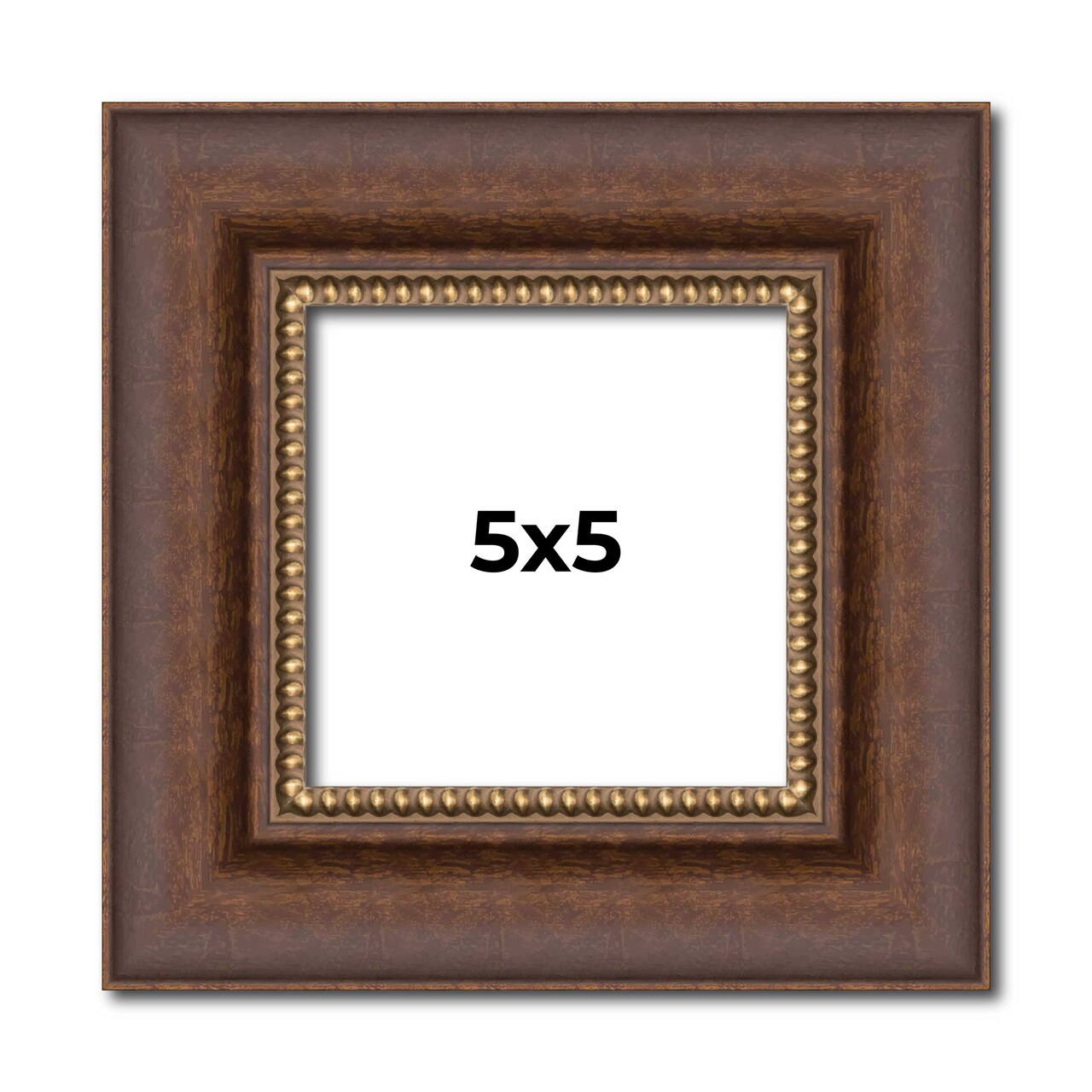 5x5 Traditional Picture Frame with UV-Resistant Acrylic & Acid Free Backing, Available in 3 Finishes - Black, Brown, Gold